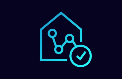 Simple house line icon with connected modules on a midnight blue background